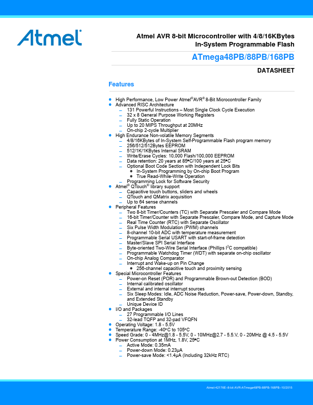 <?=ATmega88PB?> डेटा पत्रक पीडीएफ