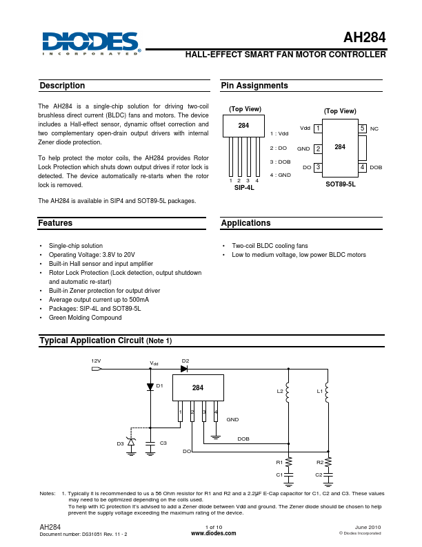 AH284 Diodes Incorporated