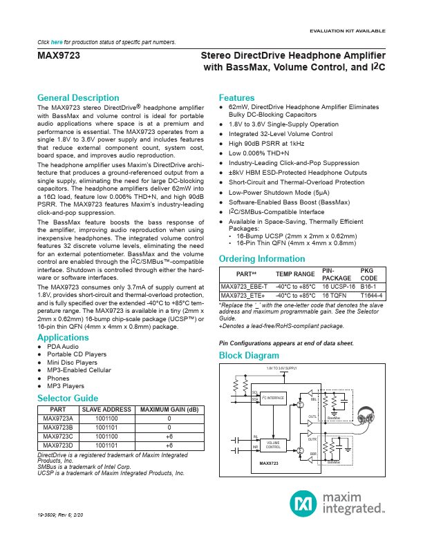 <?=MAX9723?> डेटा पत्रक पीडीएफ