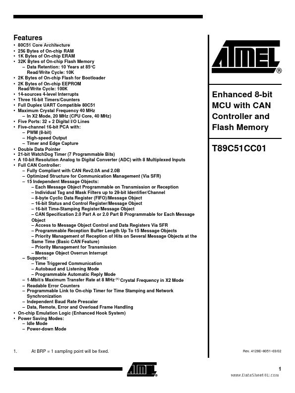 89C51CC01 ATMEL Corporation