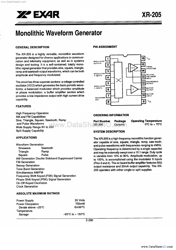 <?=XR205?> डेटा पत्रक पीडीएफ