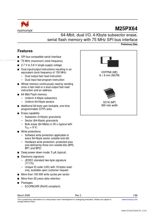 <?=M25PX64?> डेटा पत्रक पीडीएफ