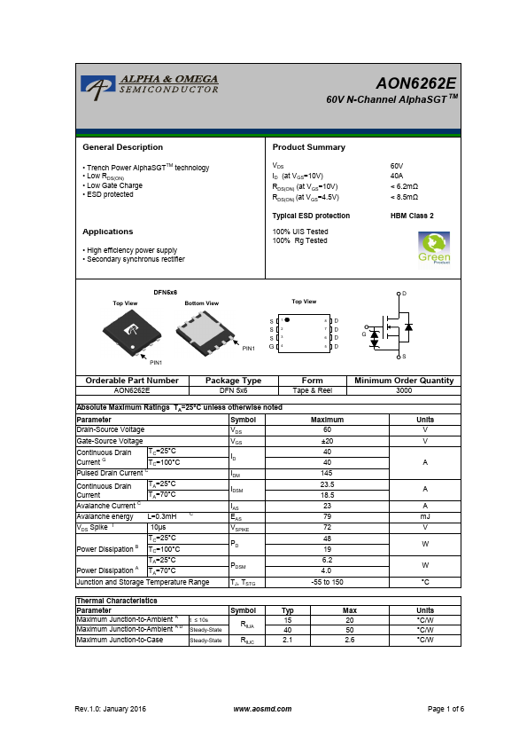 AON6262E Alpha & Omega Semiconductors