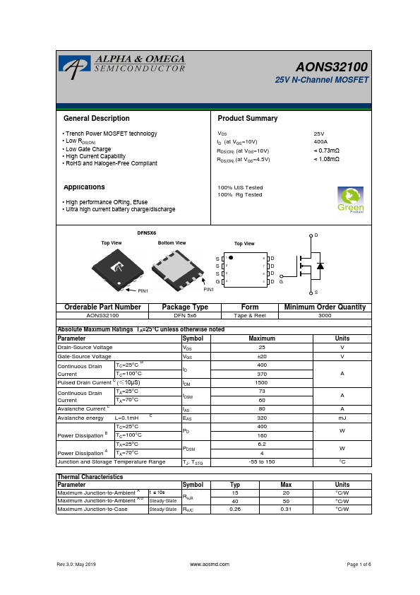AONS32100 Alpha & Omega Semiconductors