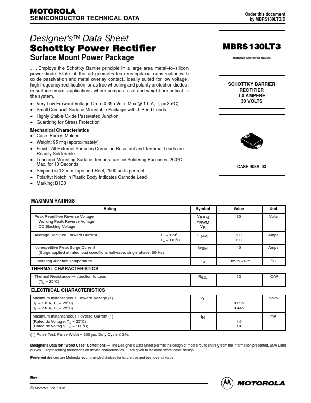 <?=MBRS130LT3?> डेटा पत्रक पीडीएफ