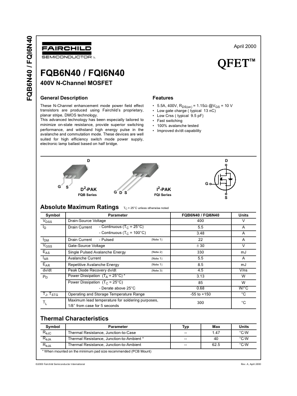 FQI6N40 Fairchild Semiconductor
