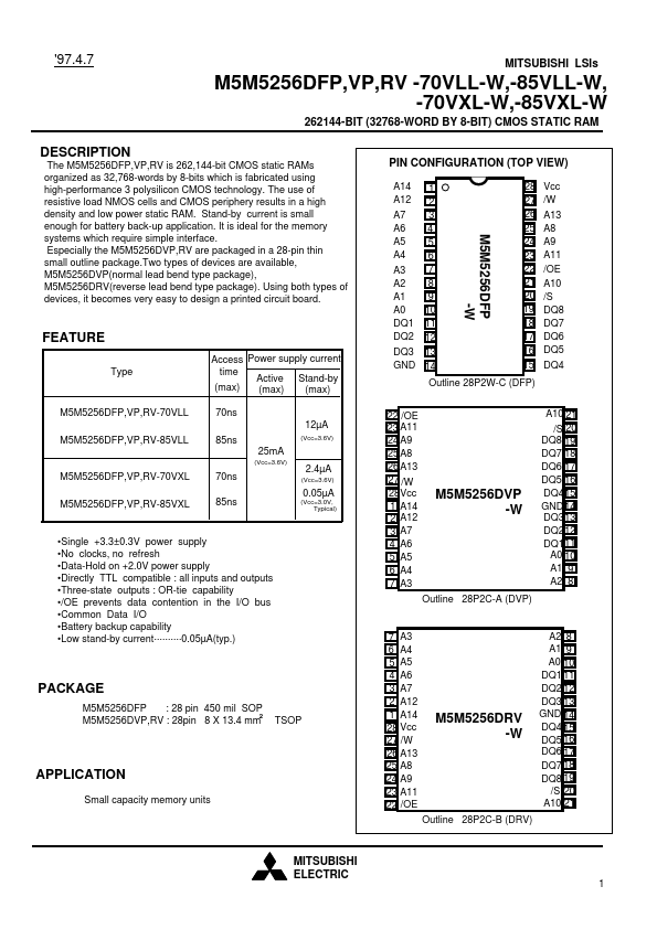 M5M5256DVP-85VXL-W Mitsubishi