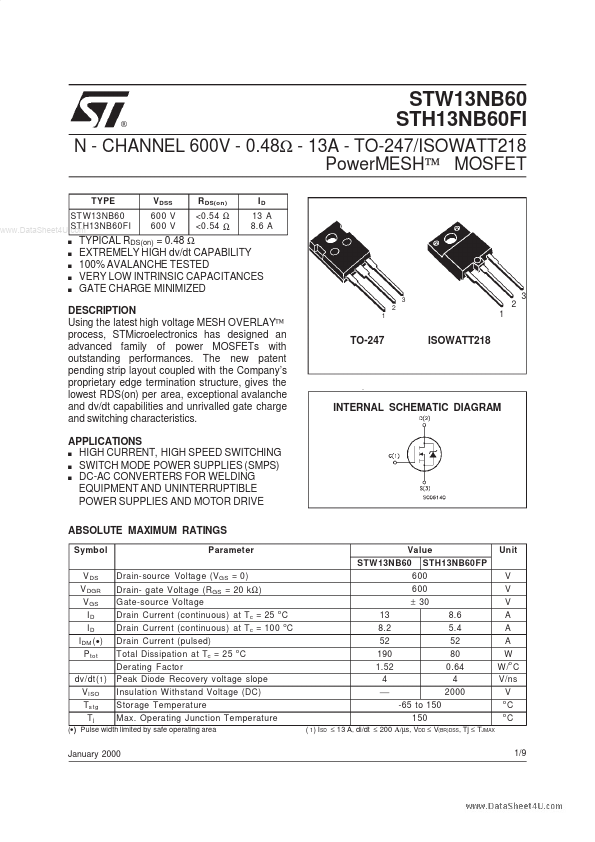 W13NB60 STMicroelectronics