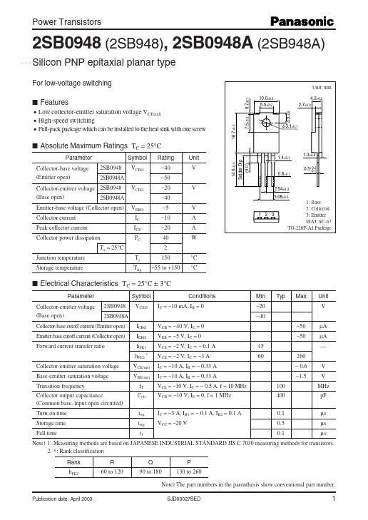 2SB948A Panasonic Semiconductor