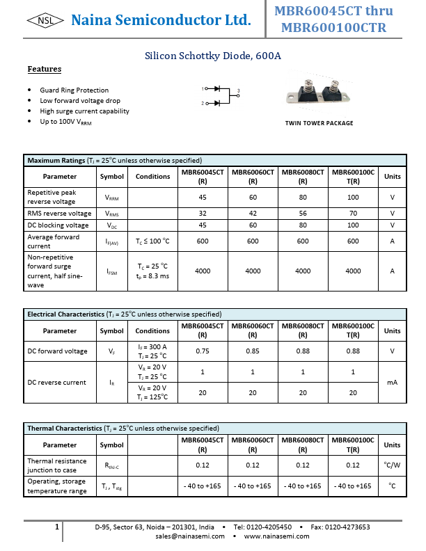 MBR600100CT Naina Semiconductor