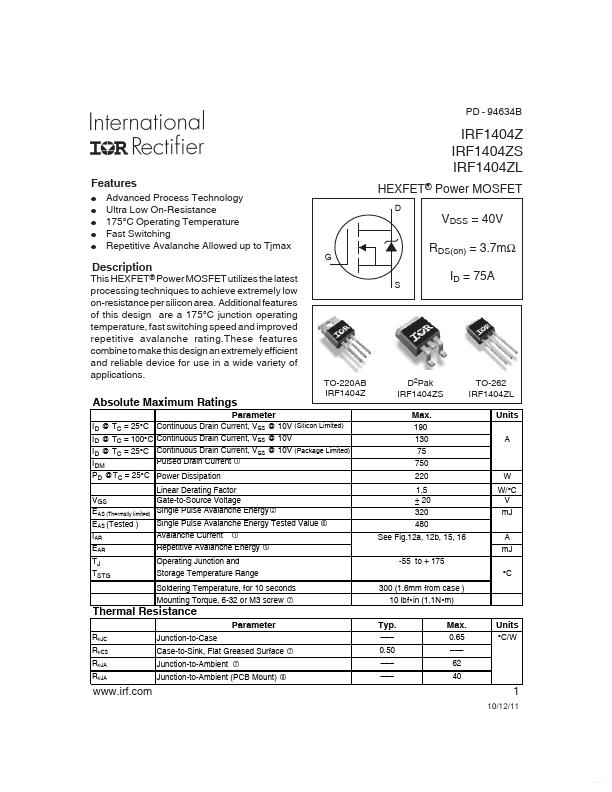 IRF1404Z International Rectifier