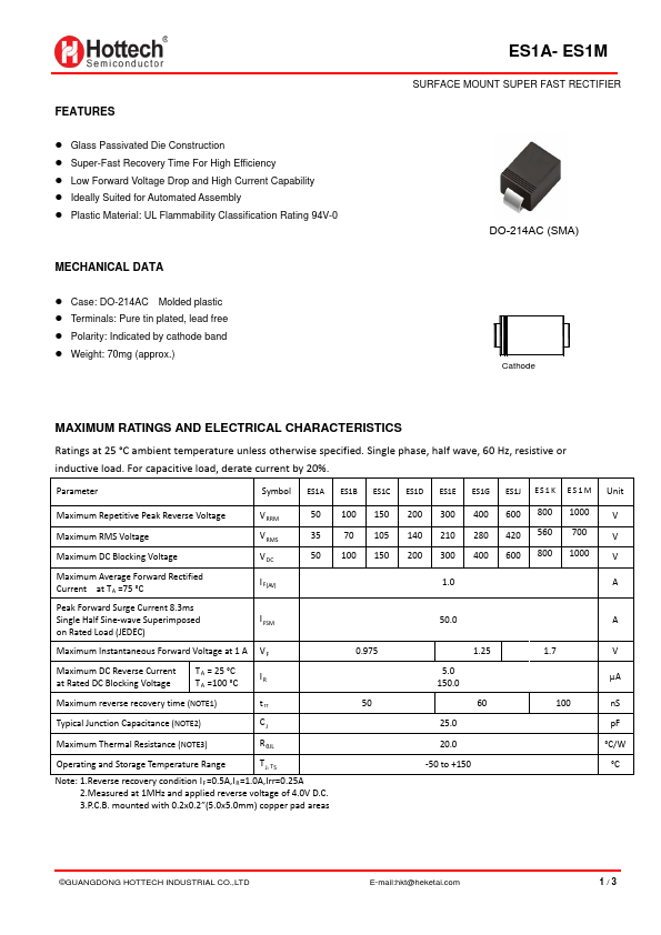 ES1J RECTIFIER Datasheet pdf - FAST RECTIFIER. Equivalent, Catalog