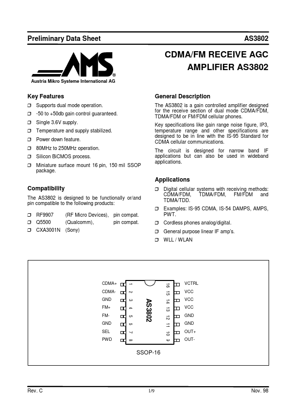 <?=AS3802?> डेटा पत्रक पीडीएफ