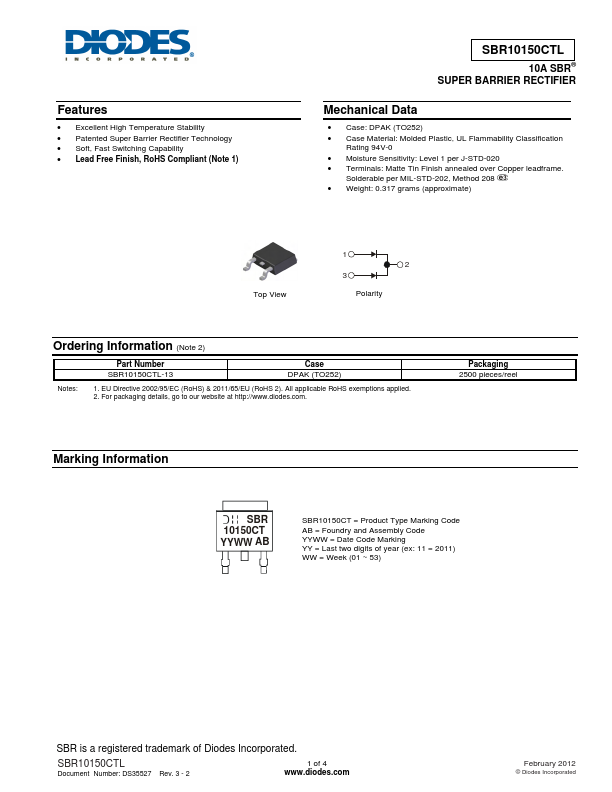 SBR10150CTL Diodes