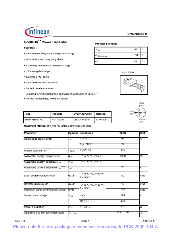 <?=47N60CFD?> डेटा पत्रक पीडीएफ