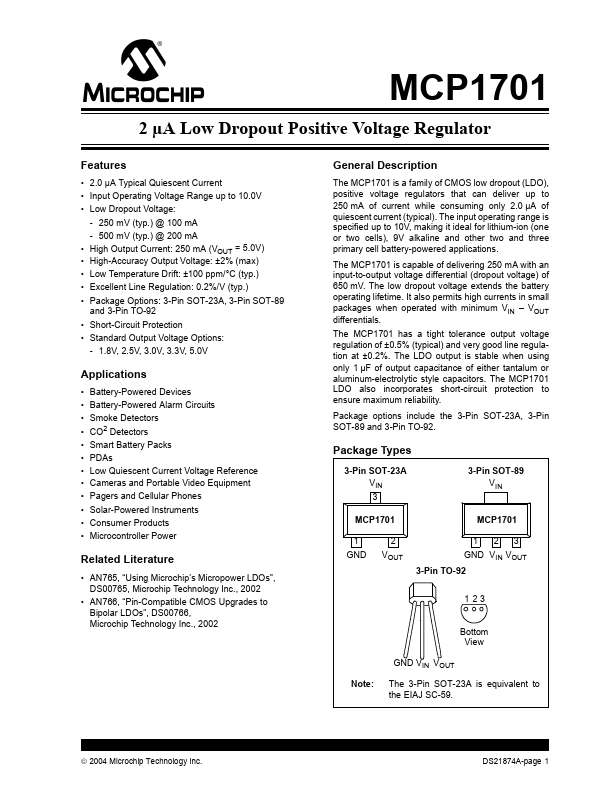 MCP1701 Microchip Technology