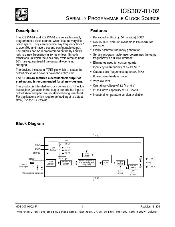 ICS307-01 Integrated Circuit Systems