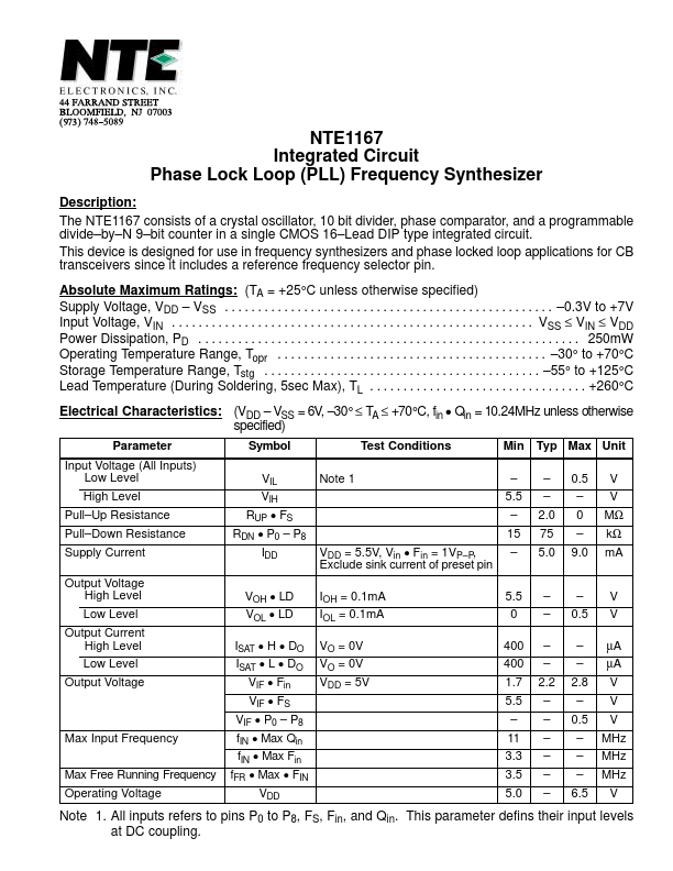 <?=NTE1167?> डेटा पत्रक पीडीएफ