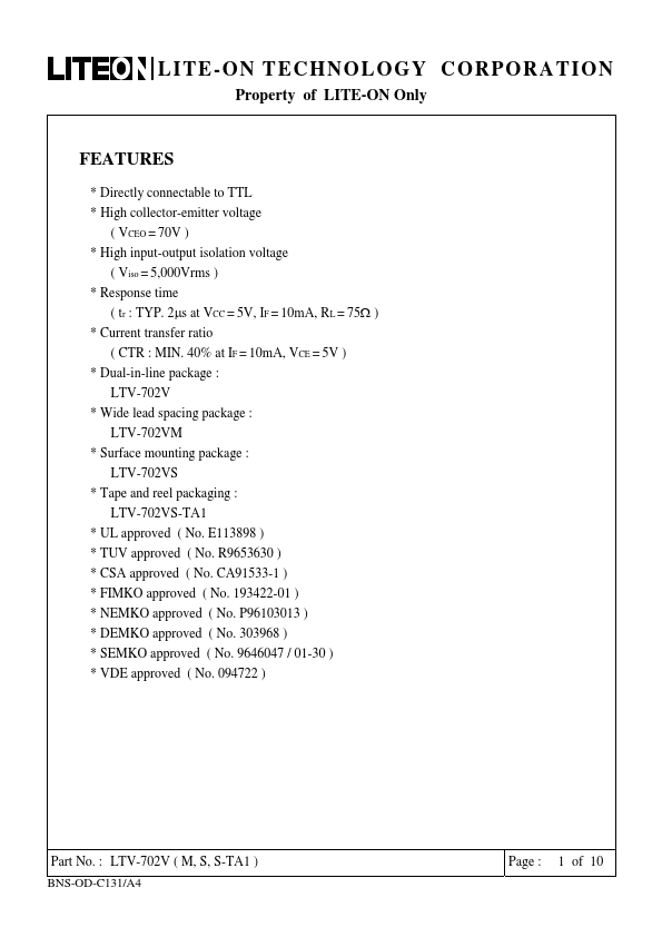 <?=LTV-702V?> डेटा पत्रक पीडीएफ