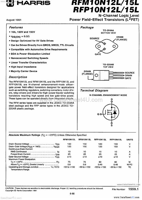 RFP10N12L Harris Semiconductor