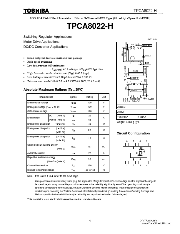 TPCA8022-H Toshiba Semiconductor