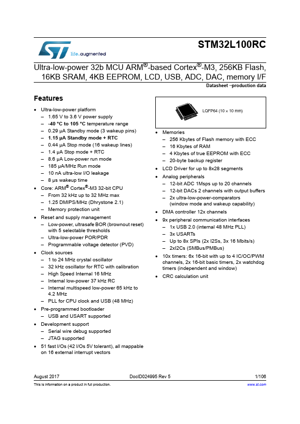 <?=STM32L100RC?> डेटा पत्रक पीडीएफ