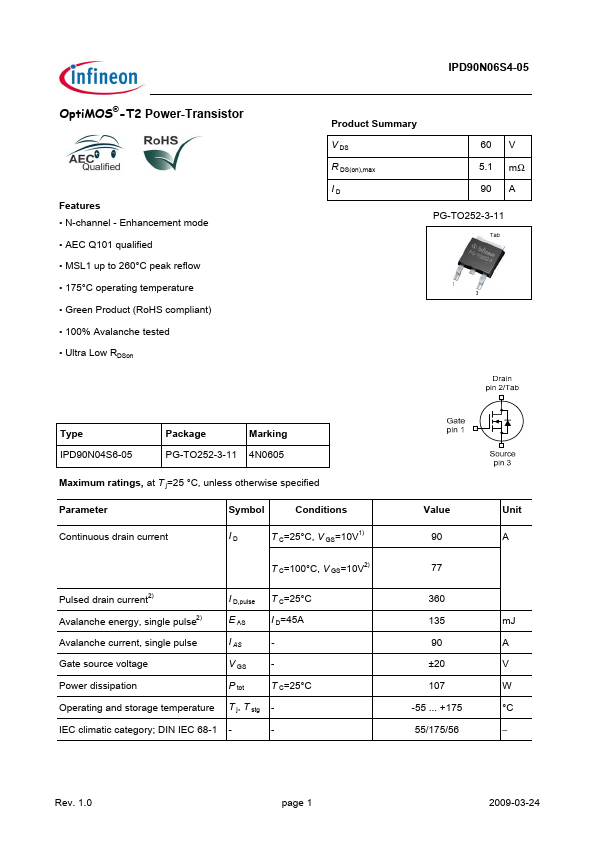 IPD90N06S4-05 Infineon Technologies