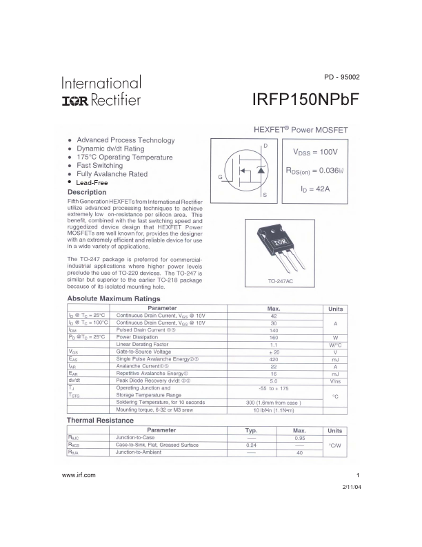 <?=IRFP150NPBF?> डेटा पत्रक पीडीएफ