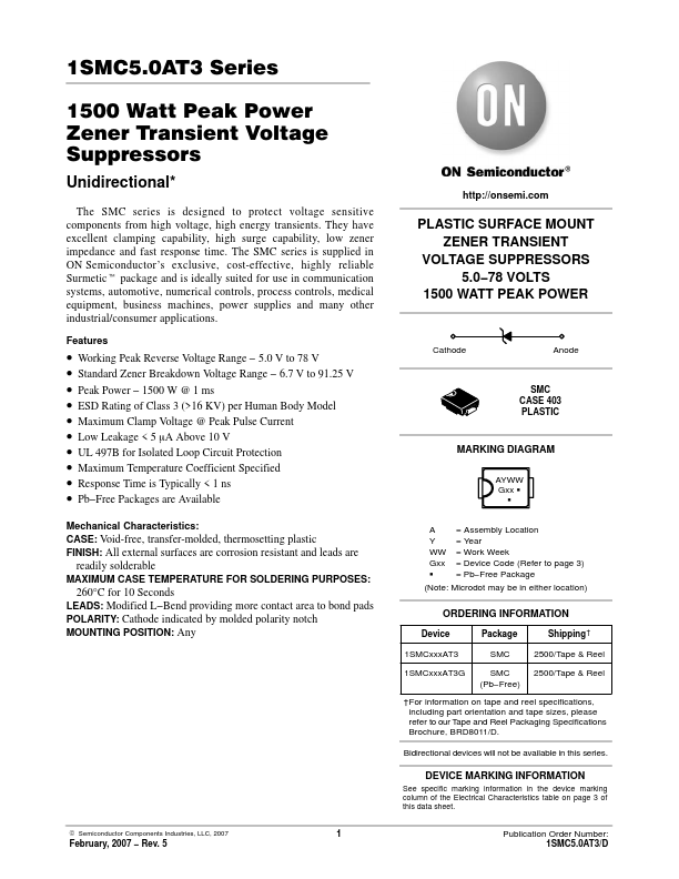 1SMC5.0AT3 ON Semiconductor