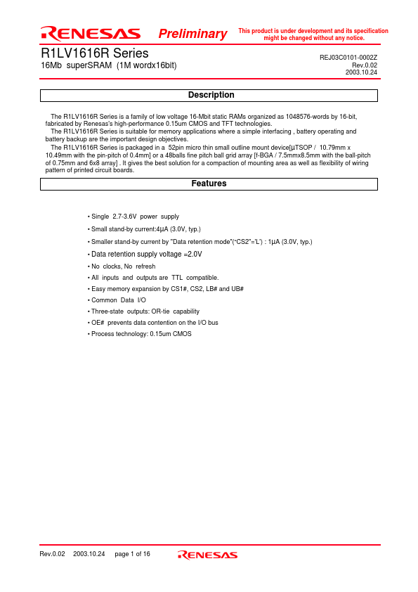 R1LV1616RSD-7SI Renesas Technology