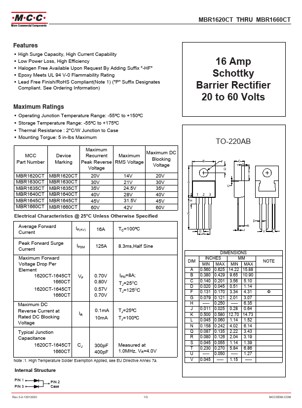 MBR1645CT MCC