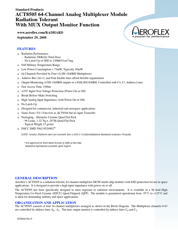 ACT8505 Aeroflex Circuit Technology