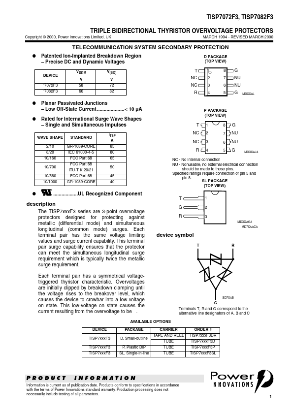 TISP7072F3D Power Innovations Limited