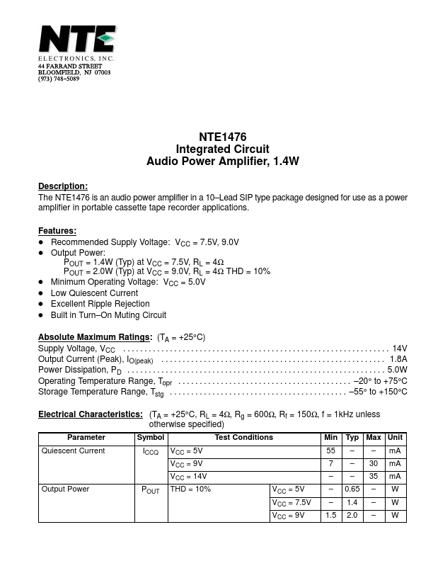 NTE1476 NTE