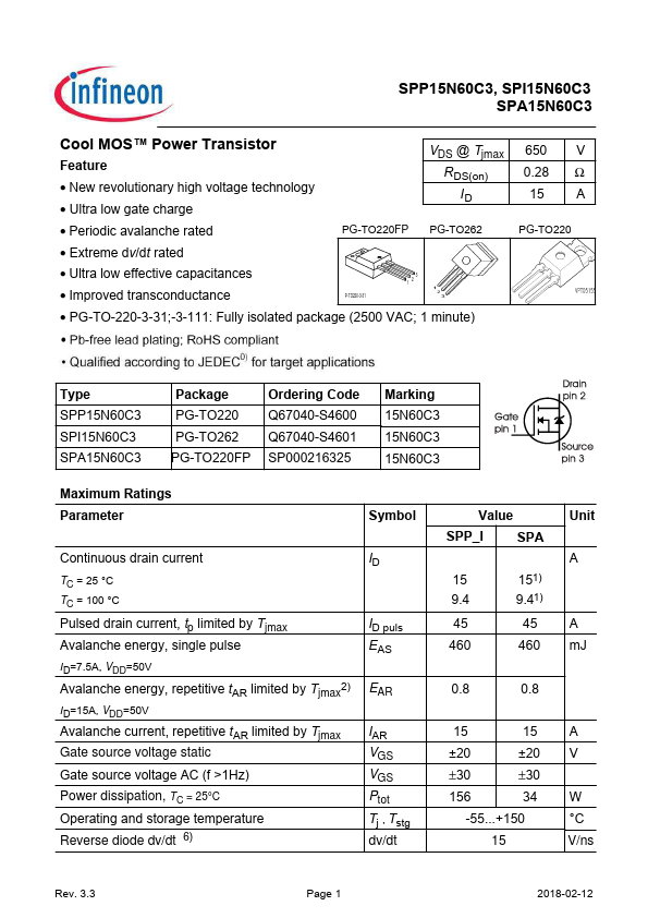 SPI15N60C3