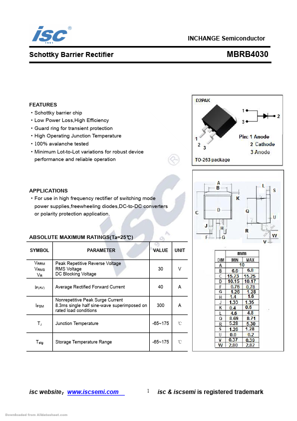 MBRB4030 Inchange Semiconductor