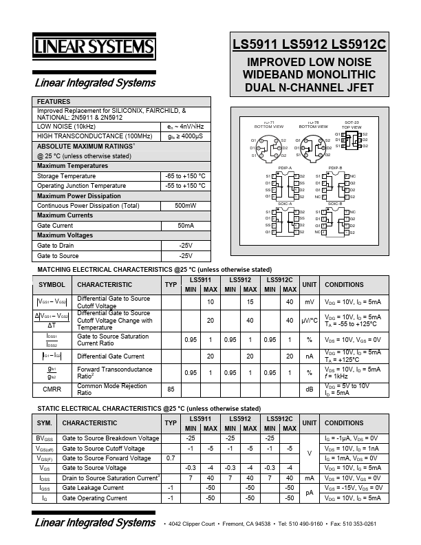 LS5912C Linear Integrated Systems