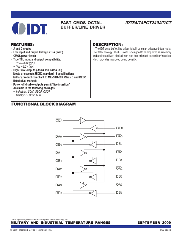 <?=IDT54FCT240T?> डेटा पत्रक पीडीएफ