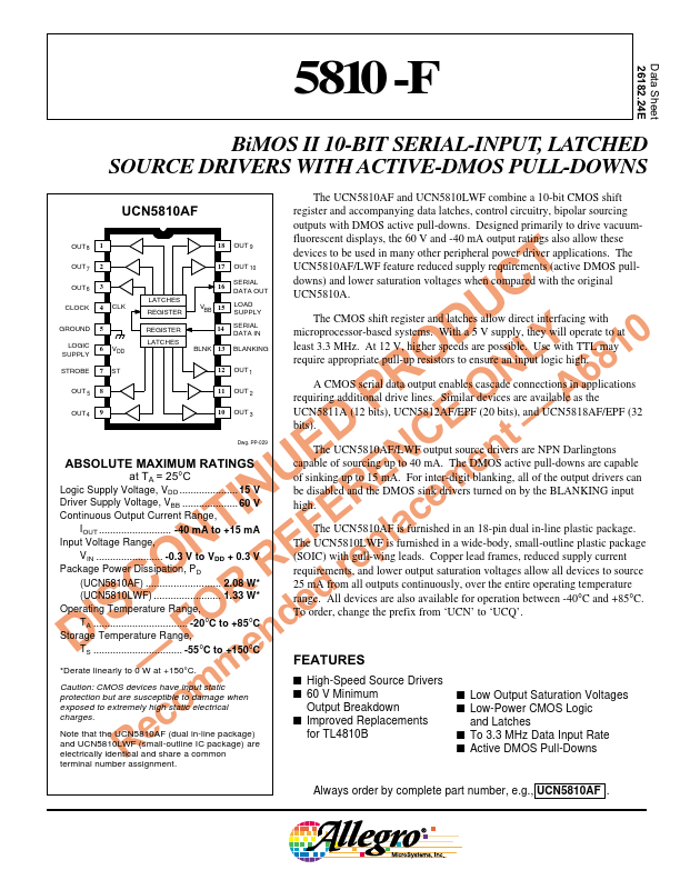 <?=UCN5810AF?> डेटा पत्रक पीडीएफ
