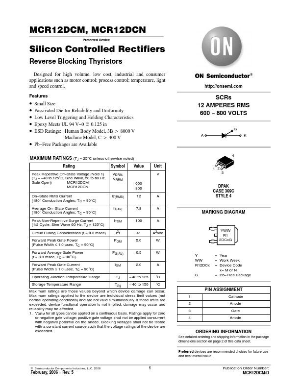 MCR12DCM ON Semiconductor