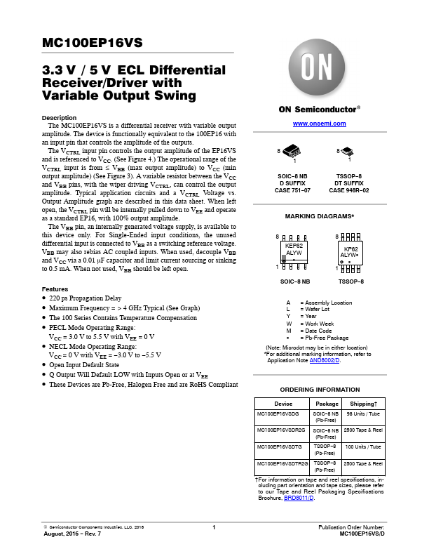 MC100EP16VS ON Semiconductor