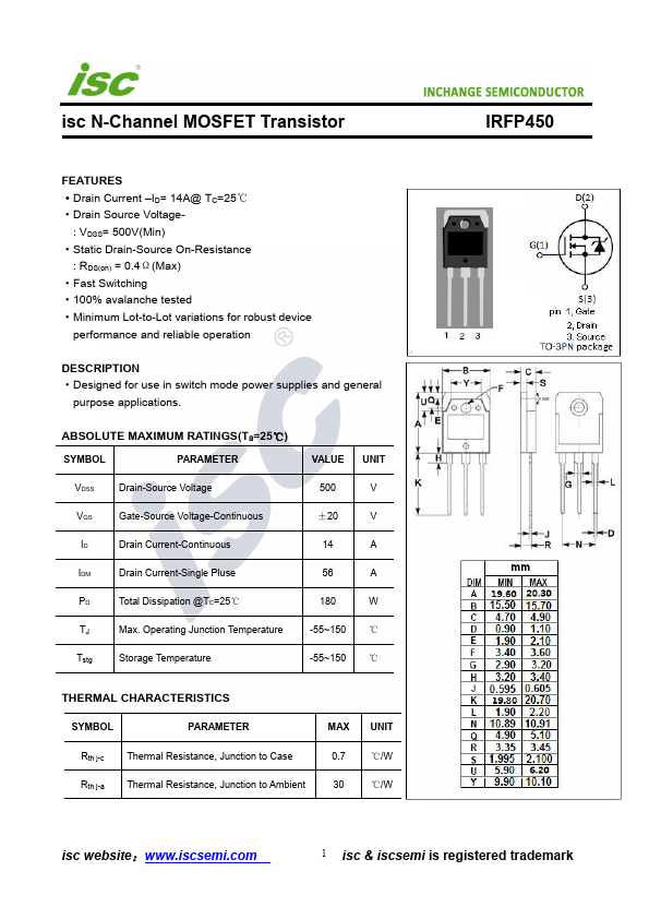 IRFP450 Inchange Semiconductor