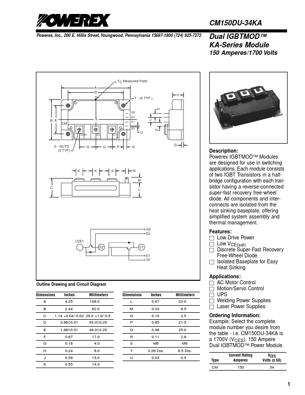 CM150DU-34KA Powerex Power Semiconductors