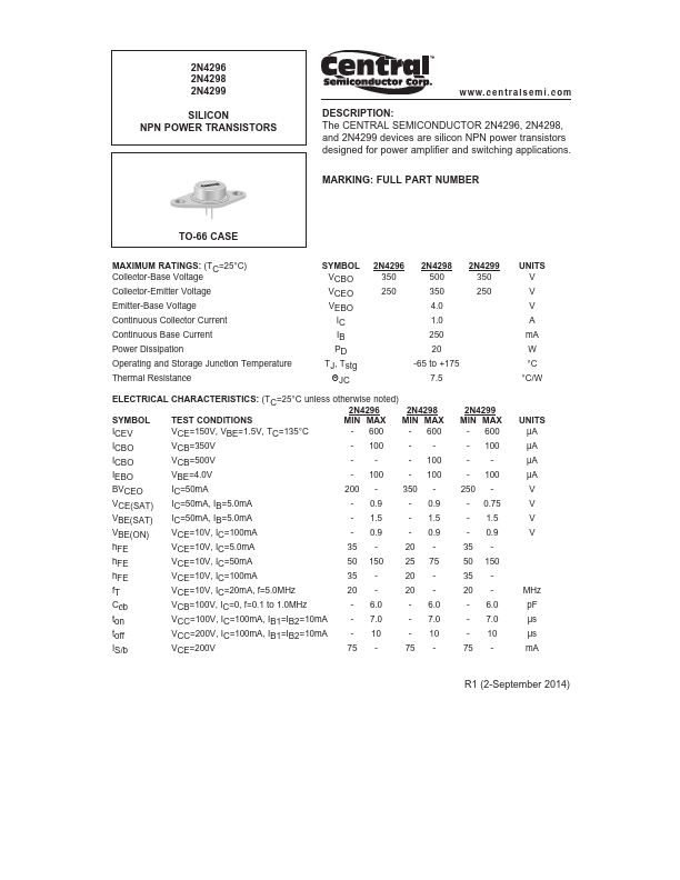 2N4296 Central Semiconductor Corp