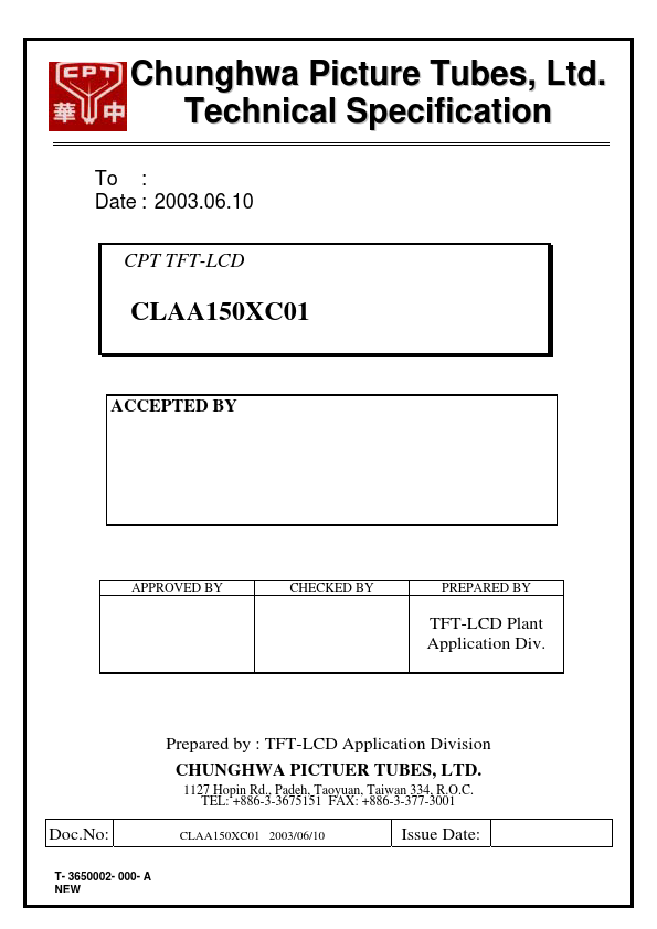 CLAA150XC01 CHUNGHWA PICTURE TUBES