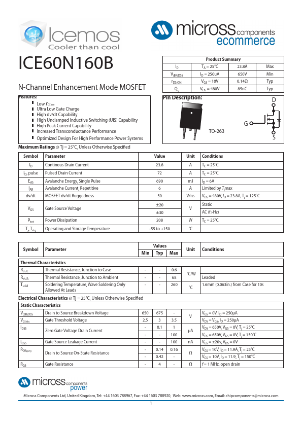 ICE60N160B Micross Components