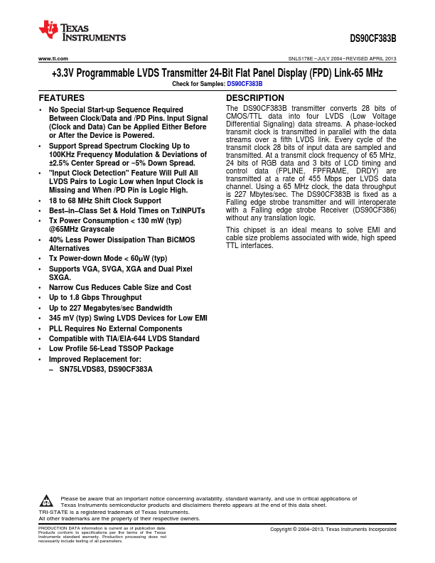 DS90CF383B Texas Instruments