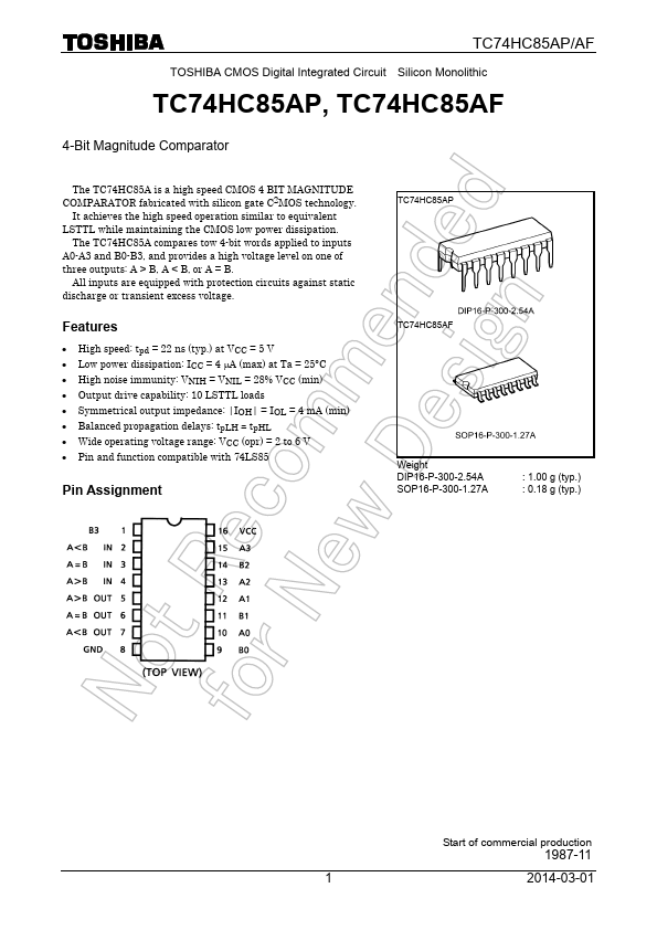 <?=TC74HC85AP?> डेटा पत्रक पीडीएफ