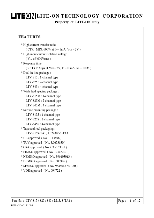 <?=LTV-845?> डेटा पत्रक पीडीएफ