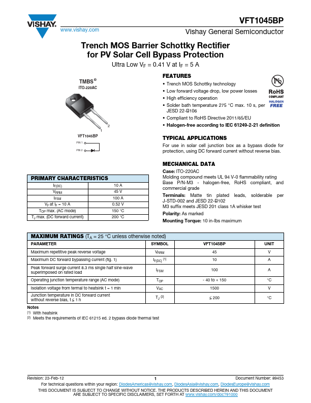 <?=VFT1045BP?> डेटा पत्रक पीडीएफ